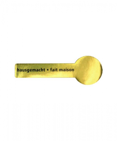 Siegel gold glänzend 20x60mm, Rolle à 100Stk. mit schwarzem Druck "hausgemacht - fait maison"